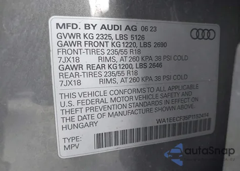 2023 Audi Q3 Premium Plus 45 Tfsi S Line Quattro Tiptronic z USA, uszkodzony, nr VIN WA1EECF35P1152414